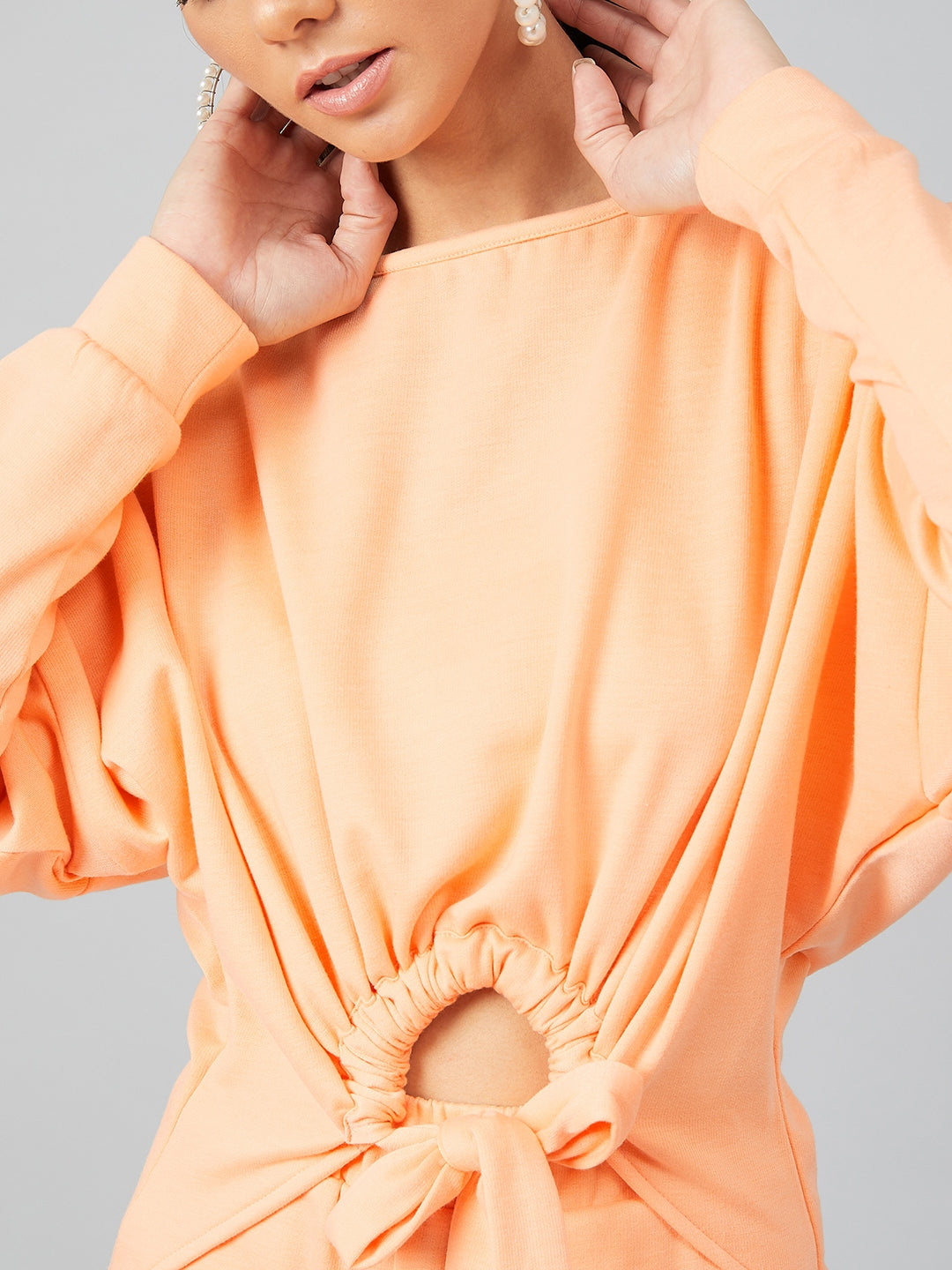Athena Women Peach-Coloured Solid Sweatshirt - Athena Lifestyle