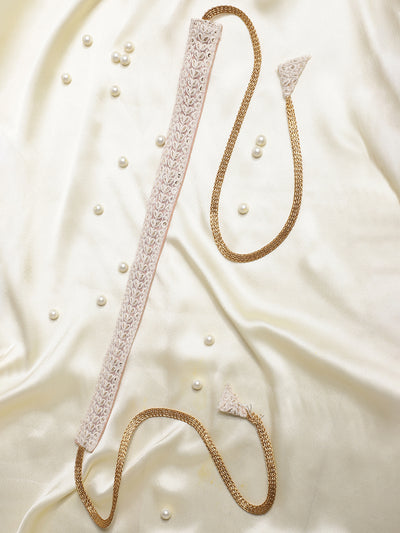Athena Women White & Gold Embellished Synthetic Belt - Athena Lifestyle