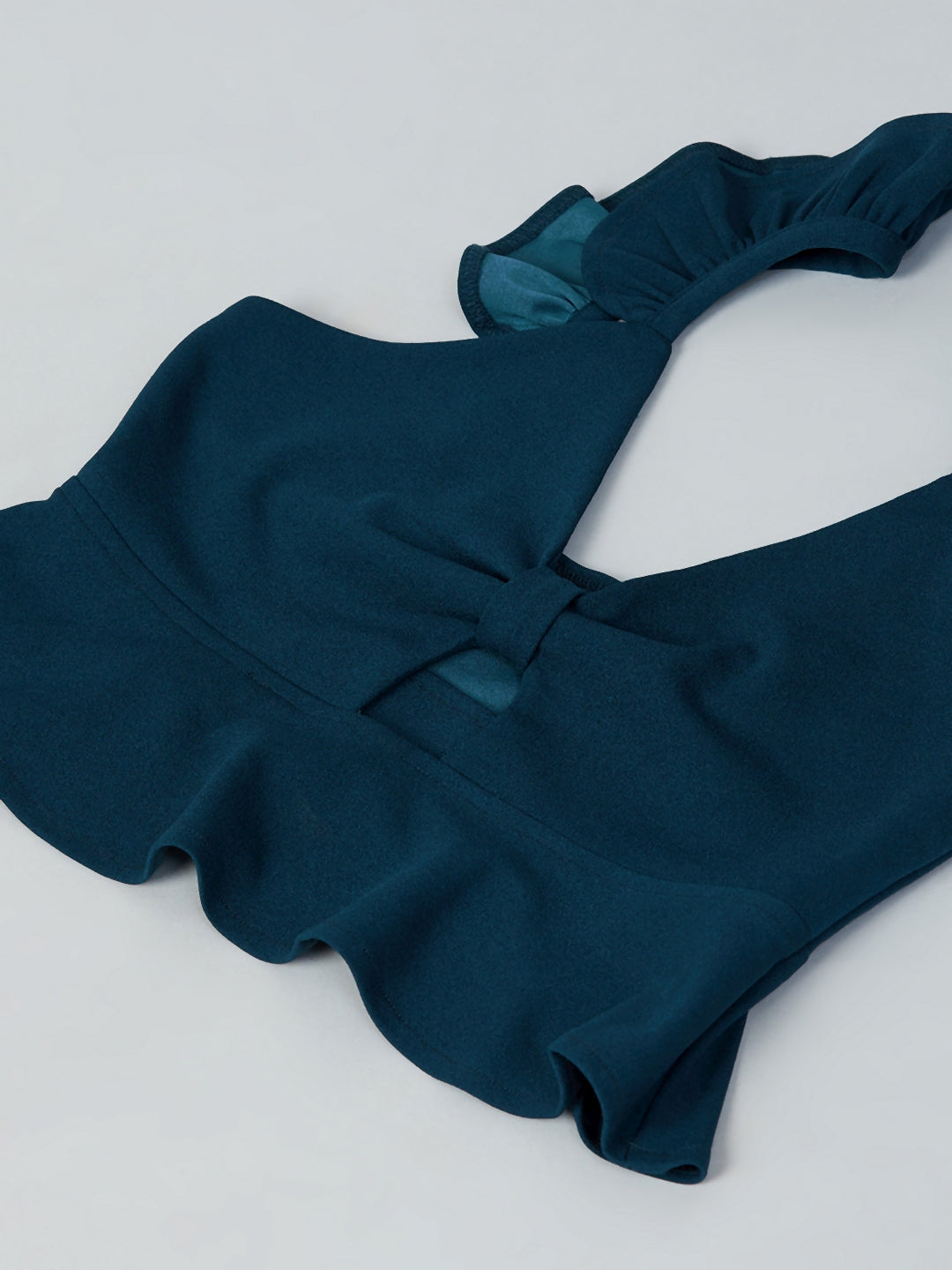 Athena Women Turquoise Blue Solid Frill Detailed Swimwear Set - Athena Lifestyle