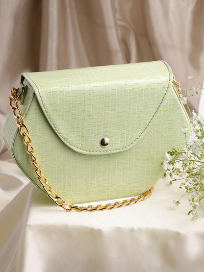 Athena Women Green Textured Structured Sling Bag - Athena Lifestyle