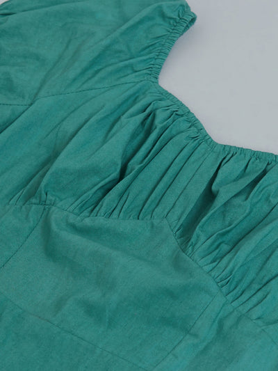 Athena Women Teal Solid Cotton A-Line Dress - Athena Lifestyle
