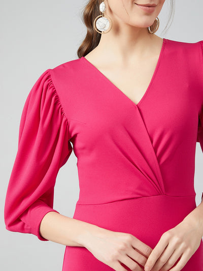 Athena Women Fuchsia Pink Solid Sheath Dress - Athena Lifestyle