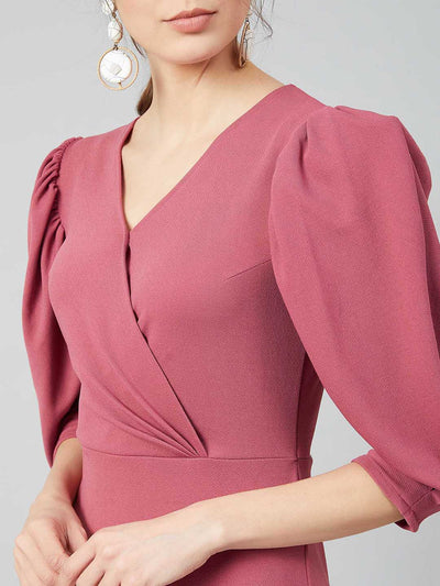 Athena Women Pink Solid Wrap Dress - Athena Lifestyle
