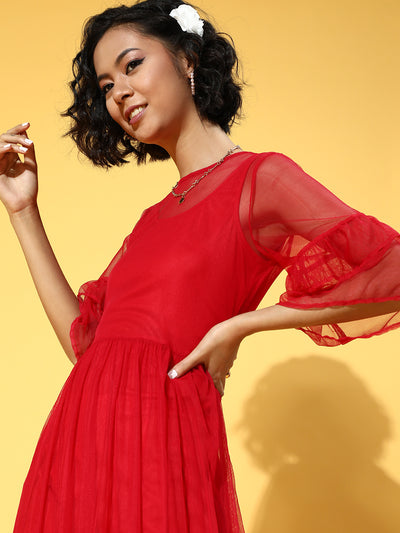 Athena Red frill sleeve tulle dress - Athena Lifestyle