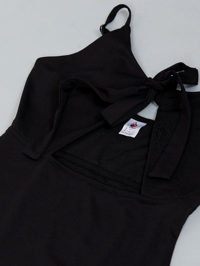 Athena Women Black Solid Swimwear Bodysuit - Athena Lifestyle