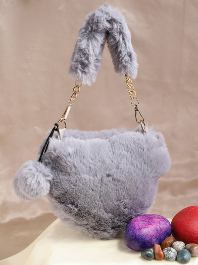 Athena Grey Heart Shaped Fur Handbag - Athena Lifestyle