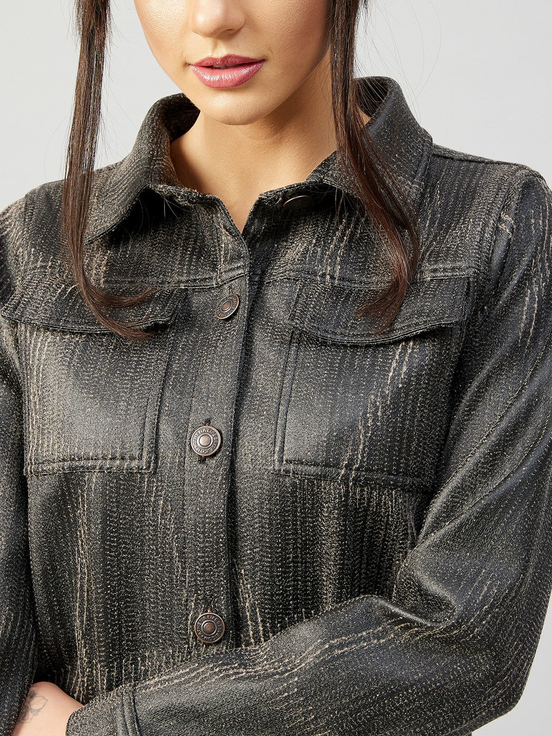 Athena Charcoal Grey Leather Shirt Mini Dress - Athena Lifestyle
