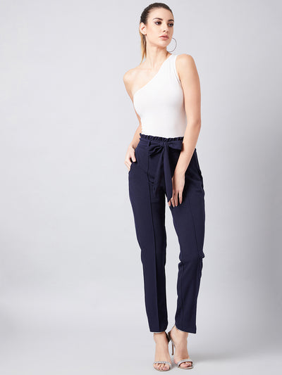 Athena Women Blue Smart Slim Fit Peg Trousers - Athena Lifestyle