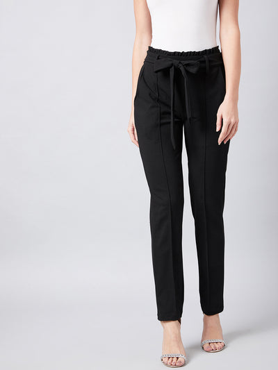 Athena Women Black Smart Slim Fit Peg Trousers - Athena Lifestyle