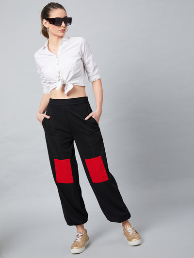 Athena Women Black & Red Loose Fit Solid Joggers - Athena Lifestyle