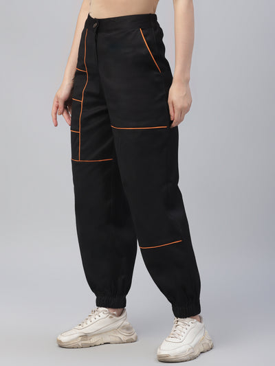 Athena Women Black & Orange Regular Fit Printed Joggers - Athena Lifestyle
