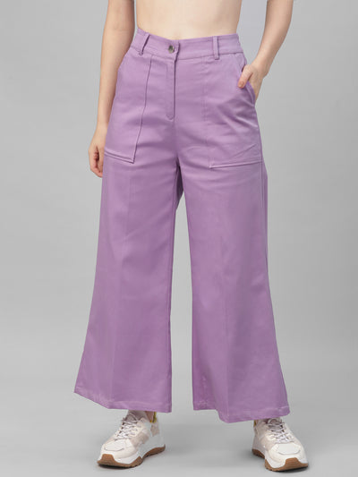 Athena Women Lavender Flared Solid Parallel Trousers - Athena Lifestyle