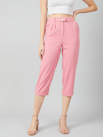Athena Women Pink Loose Fit Solid Regular Trousers - Athena Lifestyle