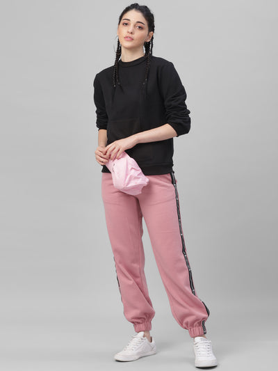 Athena Women Pink & Black Solid Sweatshirt with Joggers - Athena Lifestyle