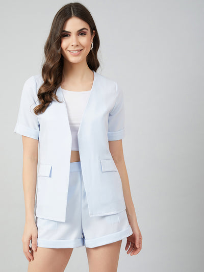 Athena Women Blue & White Solid Coat with Shorts - Athena Lifestyle