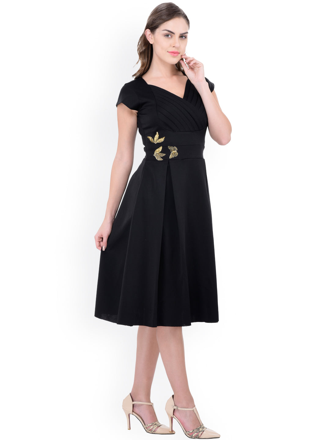 Athena Women Black Fit & Flare, One Piece Midi Dress