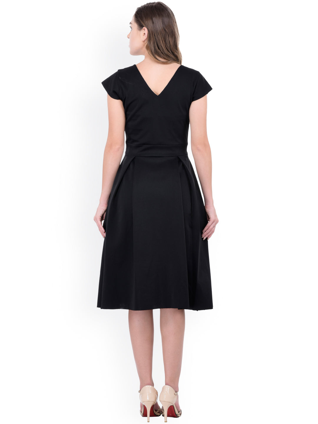 Athena Women Black Fit & Flare, One Piece Midi Dress