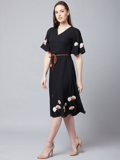 Athena Women Black Embroidered Wrap Dress - Athena Lifestyle