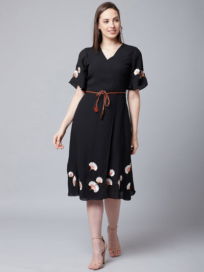 Athena Women Black Embroidered Wrap Dress - Athena Lifestyle