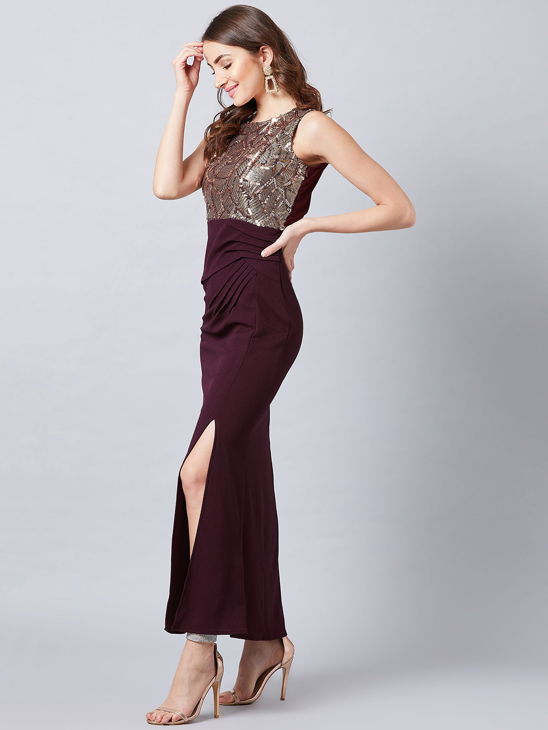 Athena Burgundy & Brown Embellished Maxi Dress athenalifestyle.com Athena Burgundy & Brown Embellished Maxi Dress athenalifestyle.com