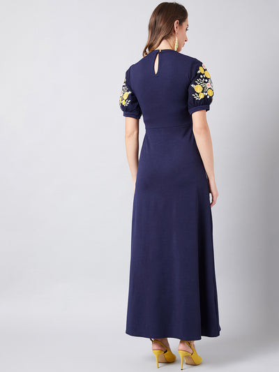 Athena Women Blue Embroidered Maxi Dress - Athena Lifestyle