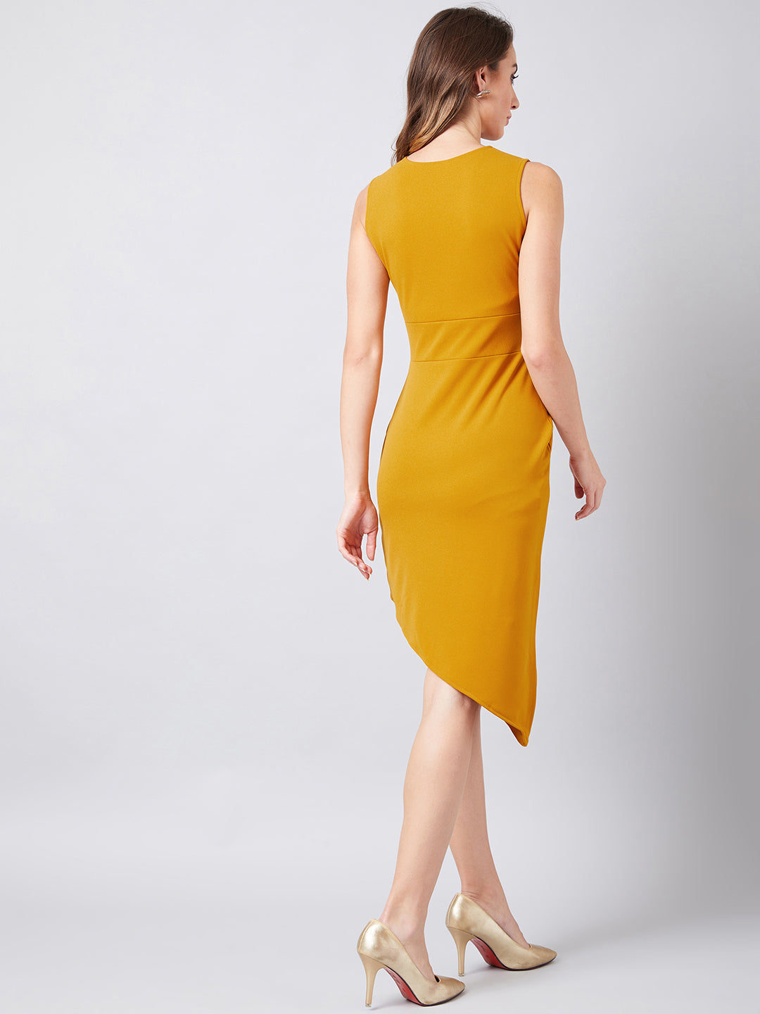 Athena Women Mustard Yellow Solid Sheath Dress - Athena Lifestyle