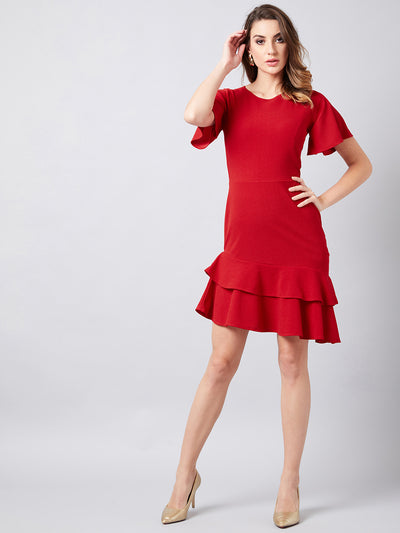 Athena Women Red Solid Sheath Dress - Athena Lifestyle
