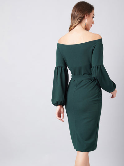 Athena Green Wrap Dress With Puff Sleeves - Athena Lifestyle