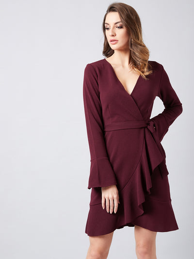 Athena Burgundy V-Neck Wrap Dress - Athena Lifestyle