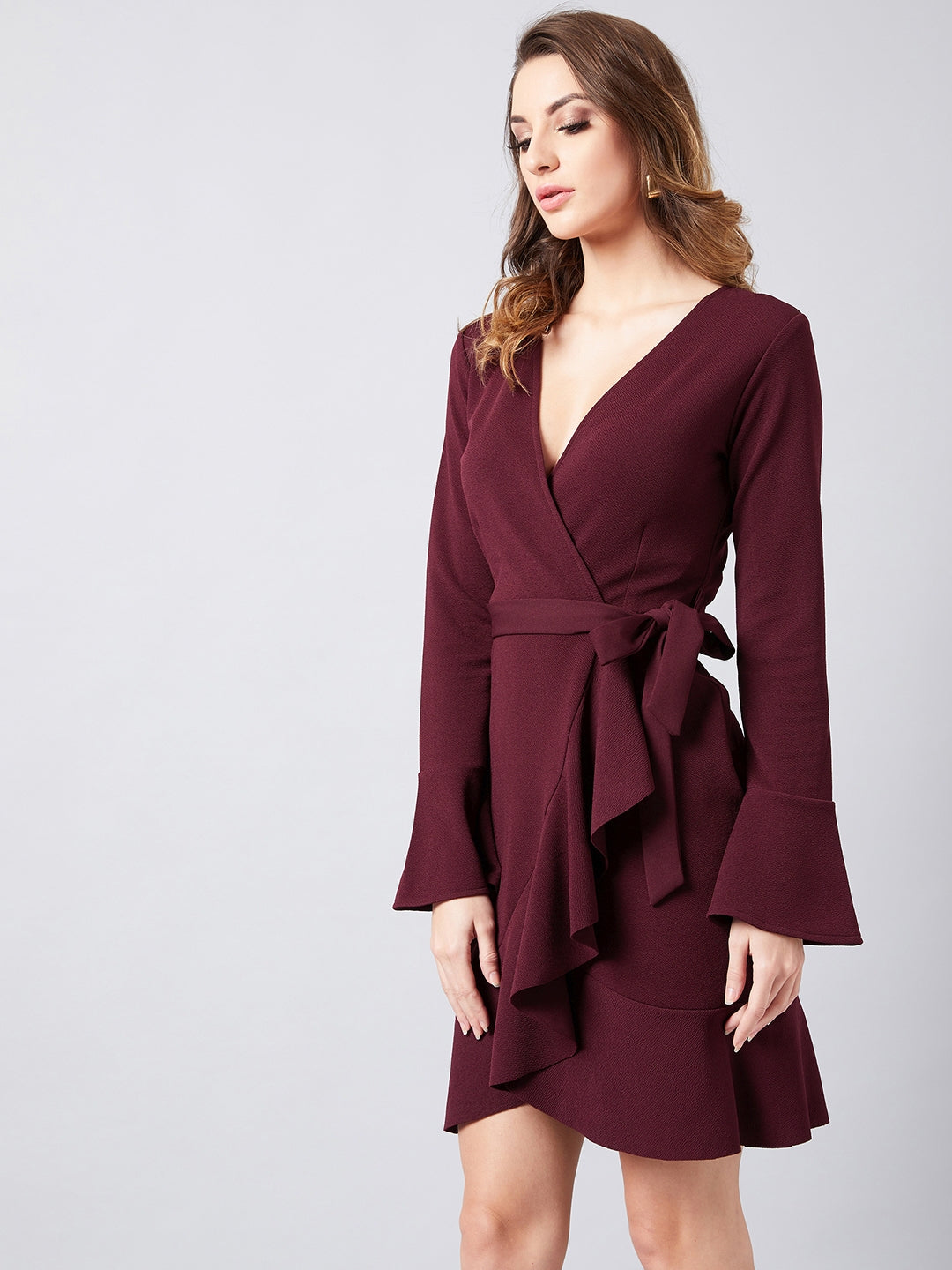 Athena Burgundy V-Neck Wrap Dress - Athena Lifestyle