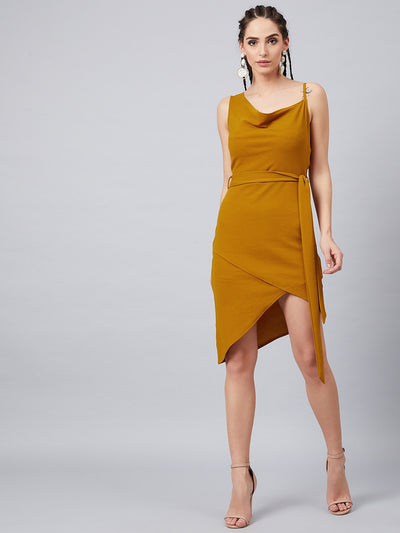 Athena Women Mustard Yellow Solid Fit and Flare Dress - Athena Lifestyle