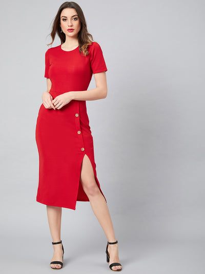 Athena Women Red Solid Sheath Dress - Athena Lifestyle