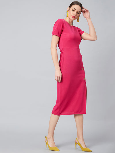Athena Women Fuchsia Pink Solid Sheath Dress - Athena Lifestyle
