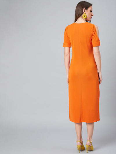 Athena Women Orange Solid Sheath Dress - Athena Lifestyle