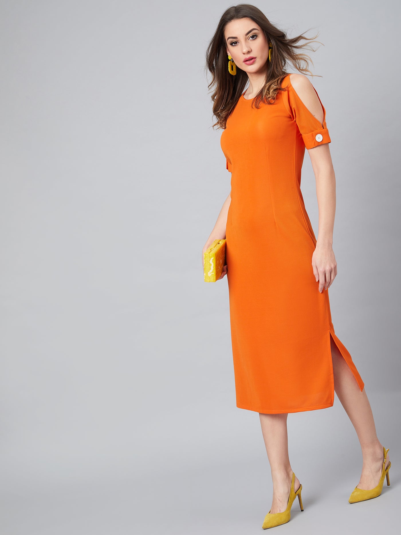 Athena Women Orange Solid Sheath Dress - Athena Lifestyle