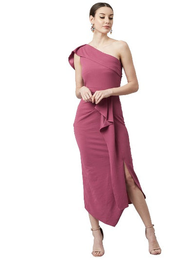 Athena Women Mauve Solid Fit and Flare Dress - Athena Lifestyle