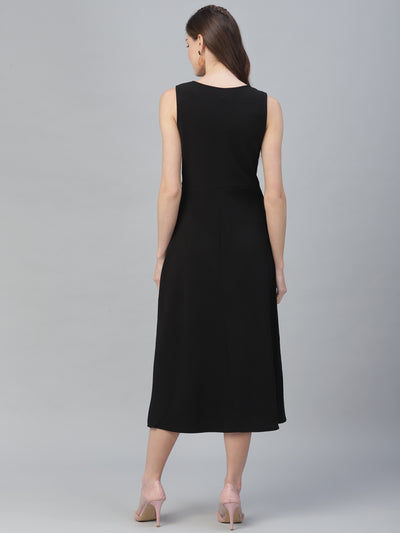 Athena Women Black Solid Fit and Flare Dress - Athena Lifestyle