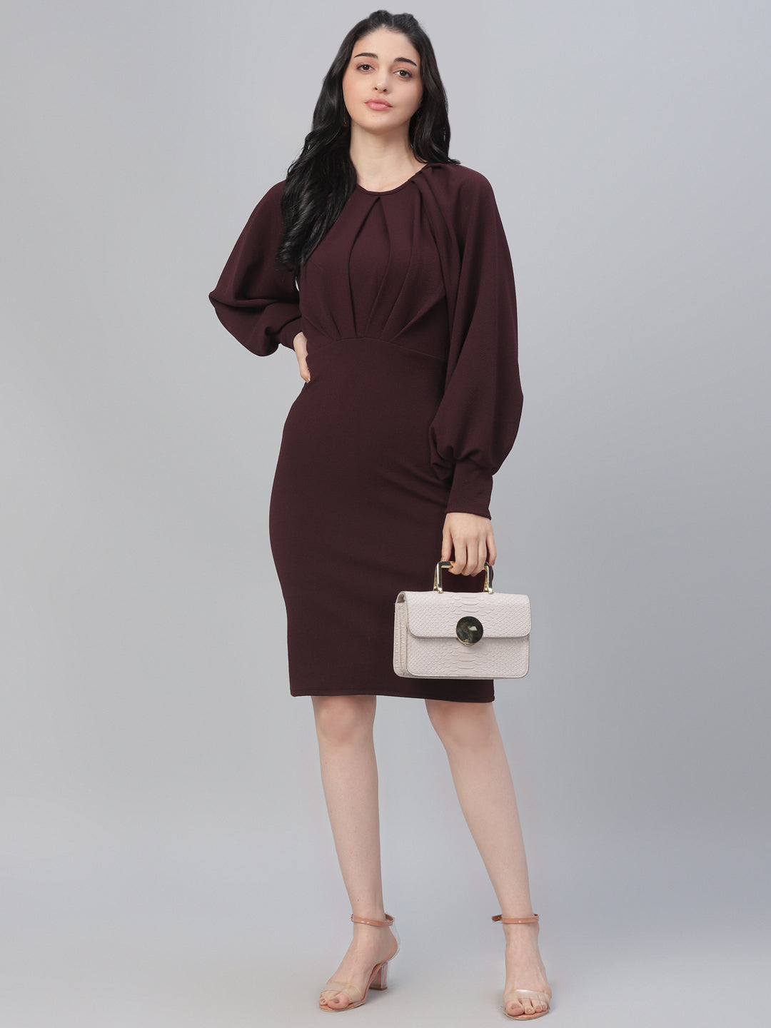 Athena Burgundy Sheath Dress –