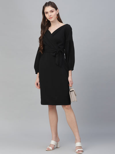 Athena Black V-Neck Wrap Dress - Athena Lifestyle