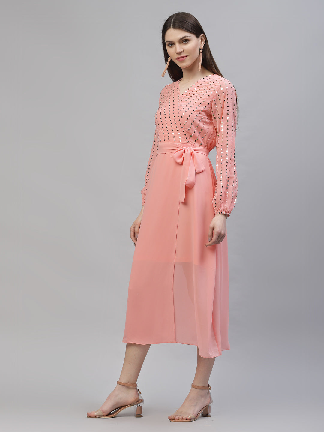 Athena Women Pink Solid A-Line Dress - Athena Lifestyle