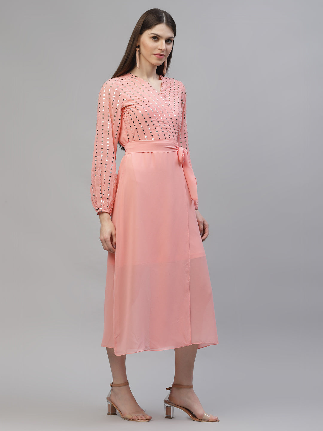 Athena Women Pink Solid A-Line Dress - Athena Lifestyle