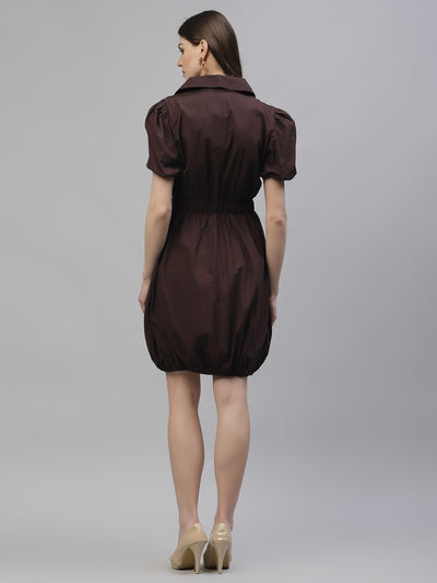 Athena Women Brown Solid Shirt Dress - Athena Lifestyle