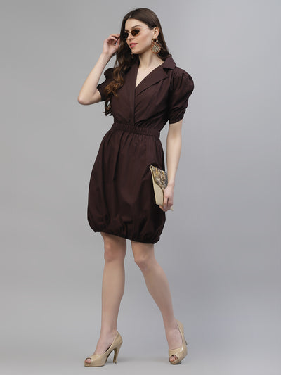 Athena Women Brown Solid Shirt Dress - Athena Lifestyle