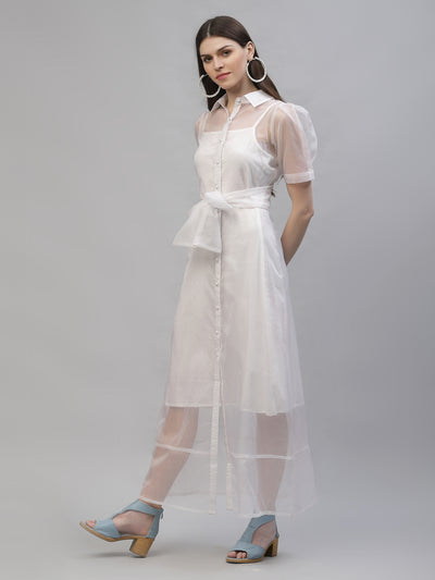 Athena Women White Solid Shirt Dress - Athena Lifestyle
