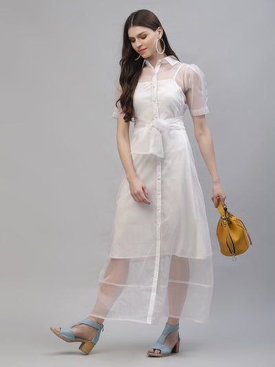 Athena Women White Solid Shirt Dress - Athena Lifestyle