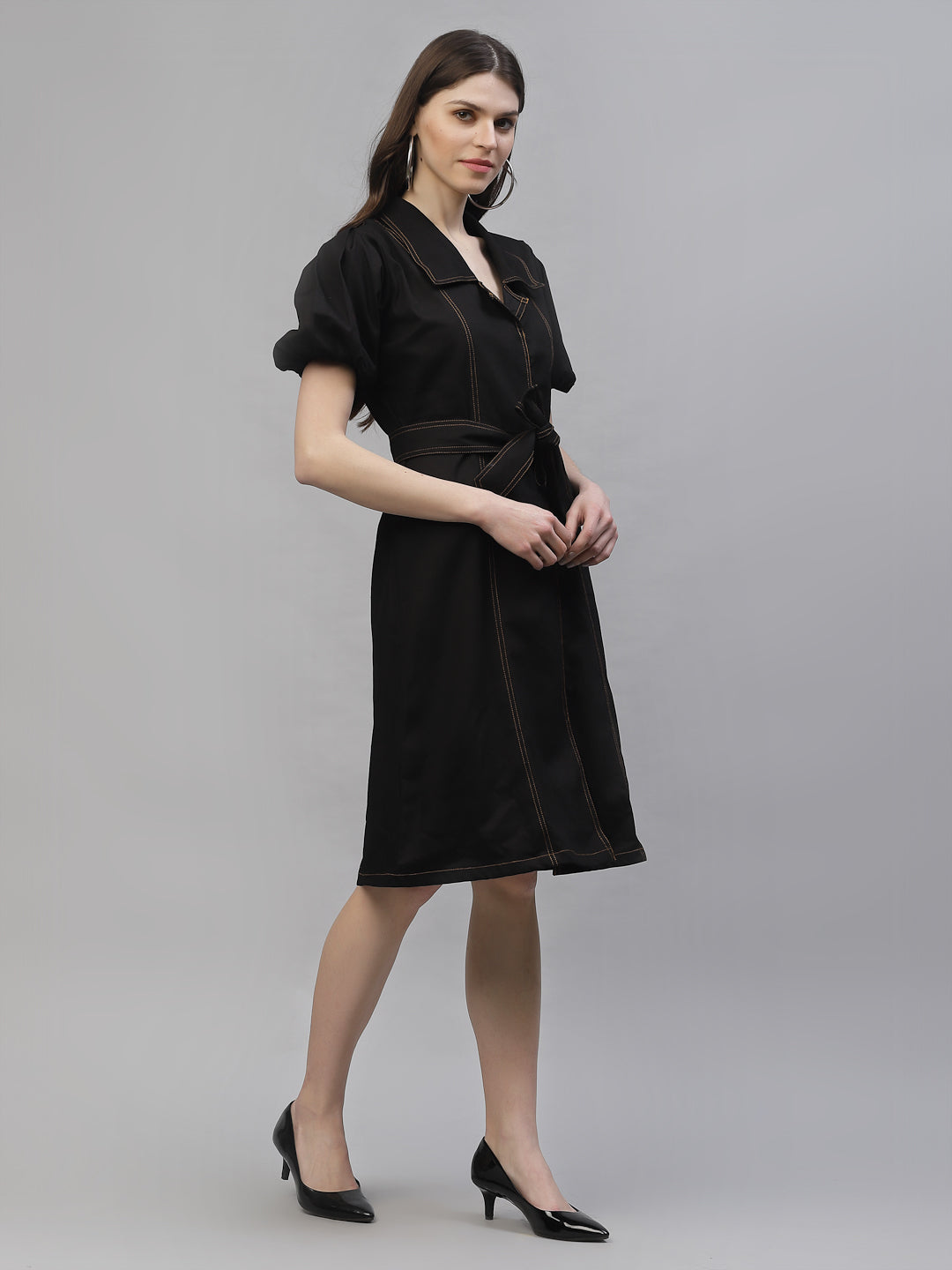Athena Women Black Solid A-Line Denim Dress - Athena Lifestyle