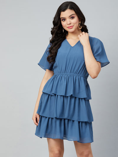 Athena Women Blue Solid Fit and Flare Dress - Athena Lifestyle