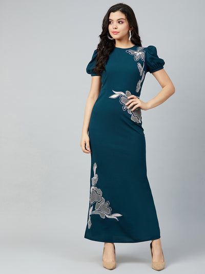 Athena Teal Blue & White Embroidered Maxi Dress - Athena Lifestyle