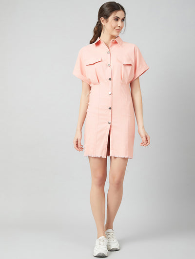 Athena Women Pink Solid Shirt Dress - Athena Lifestyle