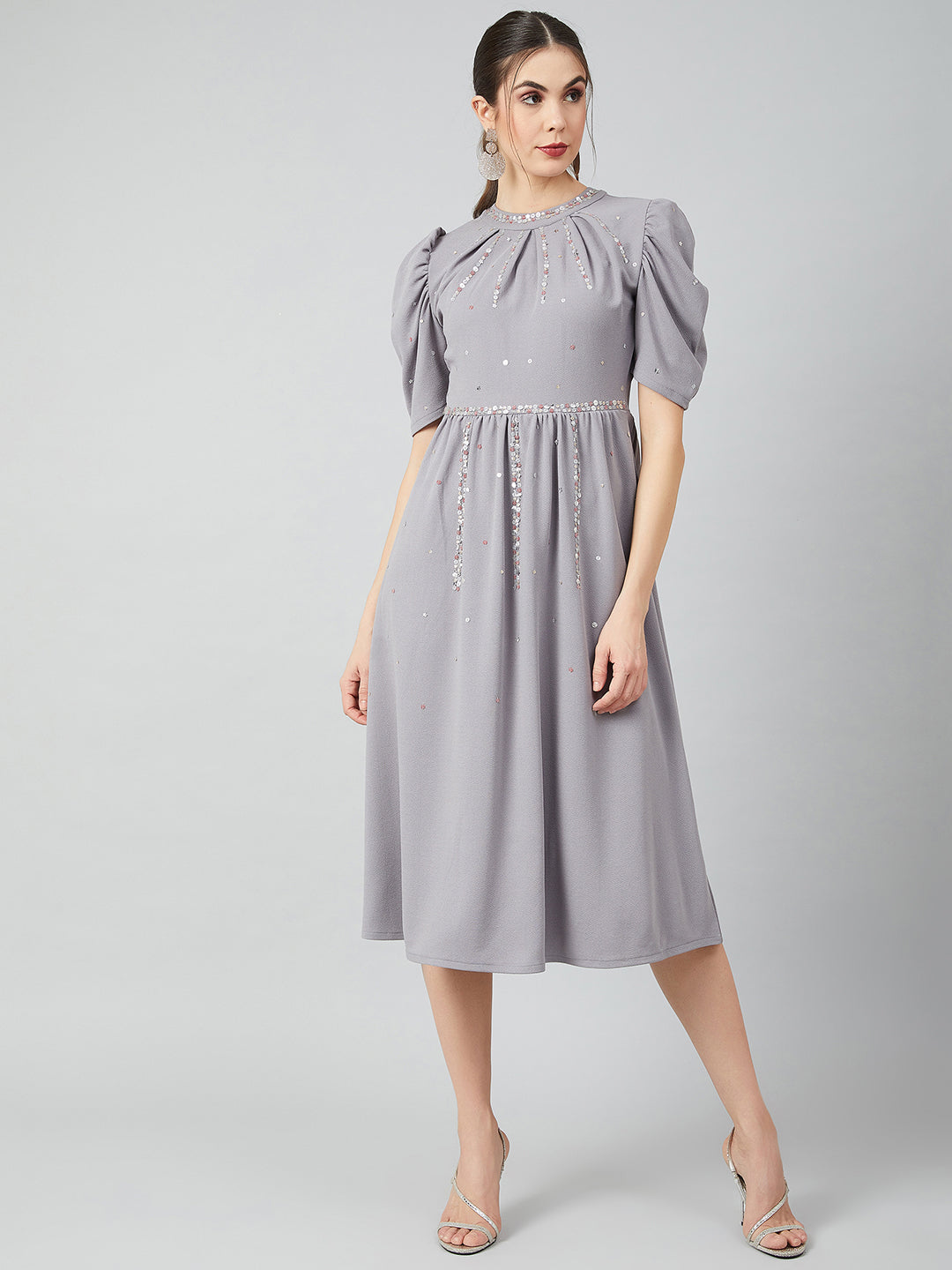 Athena Grey Embellished Fit and Flare Dress - Athena Lifestyle